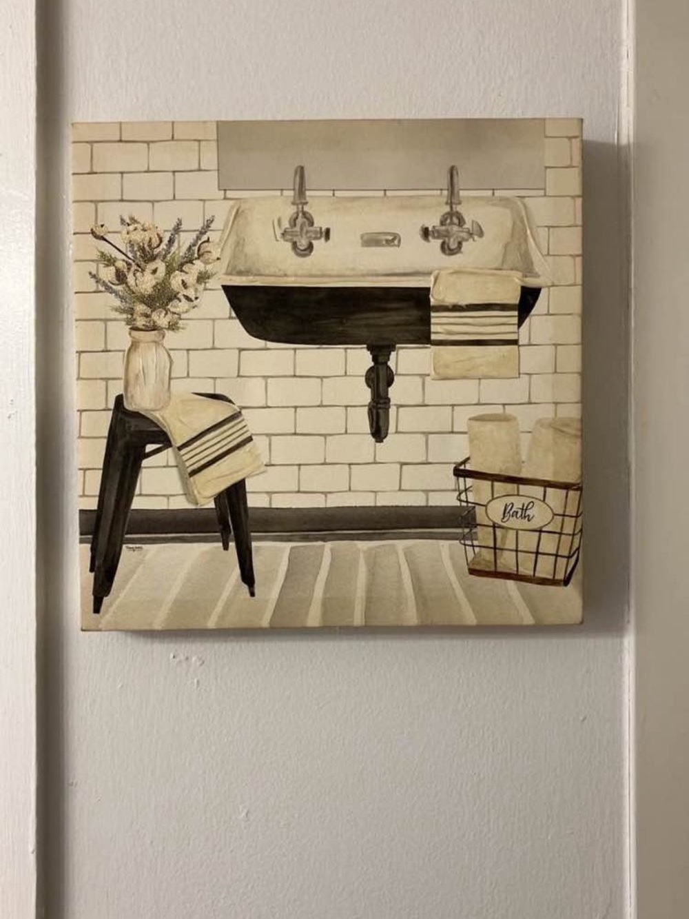 Neutral Farmhouse Bathroom Wall Art Canvas
